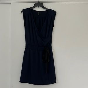 AQUA Navy Cinched Waist (Plus Tie) Dress - Cocktail or Day with Blazer/Jacket